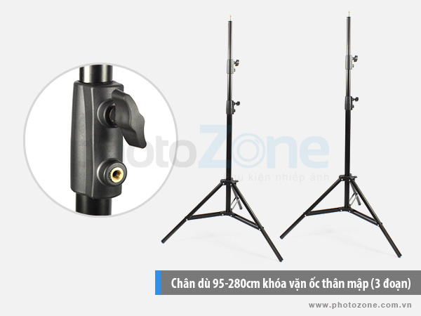 Chân đèn (Light stand) 95-280cm khóa vặn ốc thân to (3 đoạn)