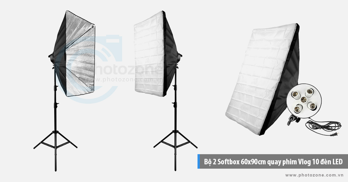 Bộ 2 Softbox 60x90cm quay phim Vlog 10 đèn LED 300W