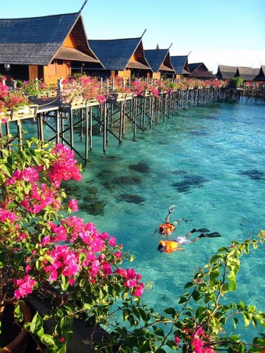 Khu du lịch đẹp đến mơ màng ở Tahiti với nắng vàng, biển xanh, cát trắng.