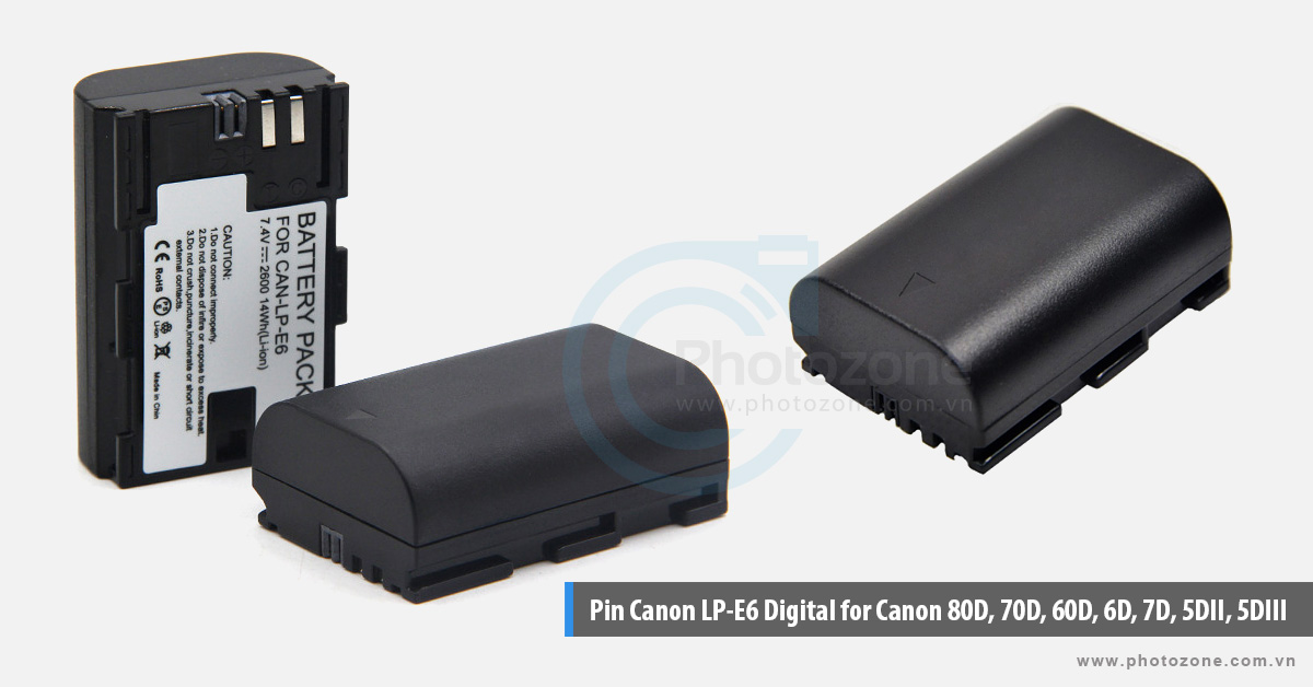 Pin Canon LP-E6 Digital for Canon 80D, 70D, 60D, 6D, 7D, 7DII, 5DII, 5DIII, 5D IV