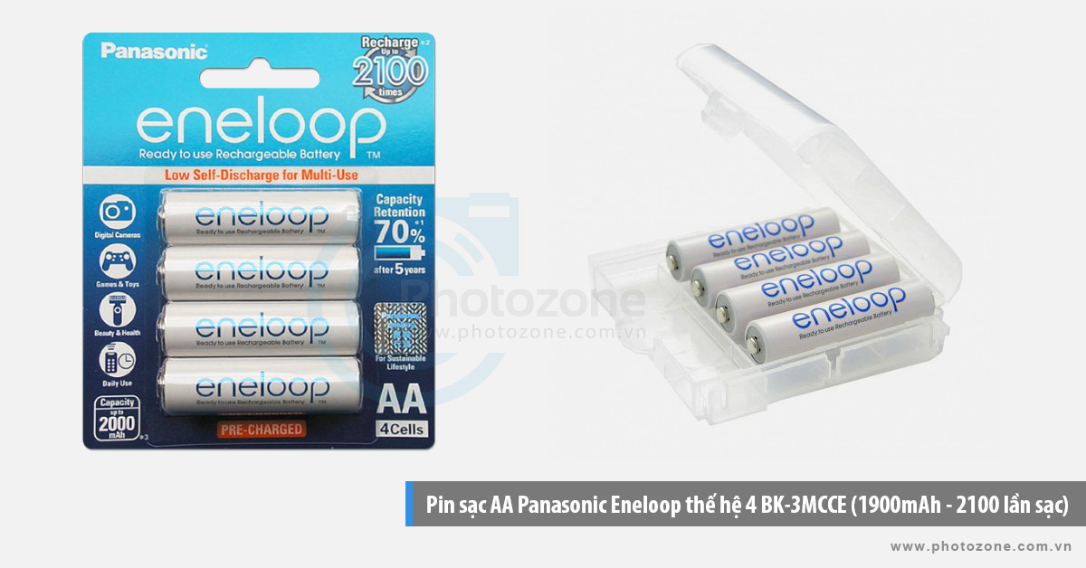 Pin sạc AA Panasonic Eneloop thế hệ 4 BK-3MCCE (1900mAh - 2100 lần sạc)