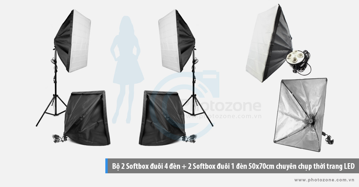 Bộ 4 Softbox 50x70cm chuyên chụp thời trang 10 đèn LED 300W
