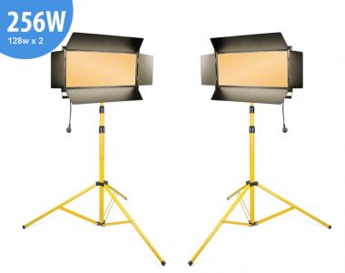 Bộ 2 đèn Kino Led Panel DMX-128 256W vàng ấm (3200K) quay phim chuyên nghiệp kèm chân đèn 3m