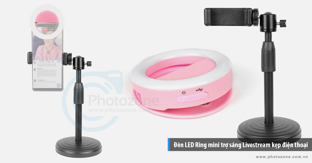Bộ giá kẹp điện thoại + LED Ring mini trợ sáng Livestream