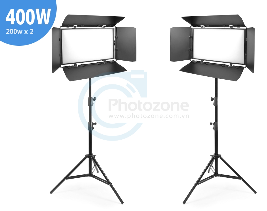 Bộ 2 đèn Kino Led Panel DMX-200 400W sáng trắng (5600K) quay phim chuyên nghiệp kèm chân đèn